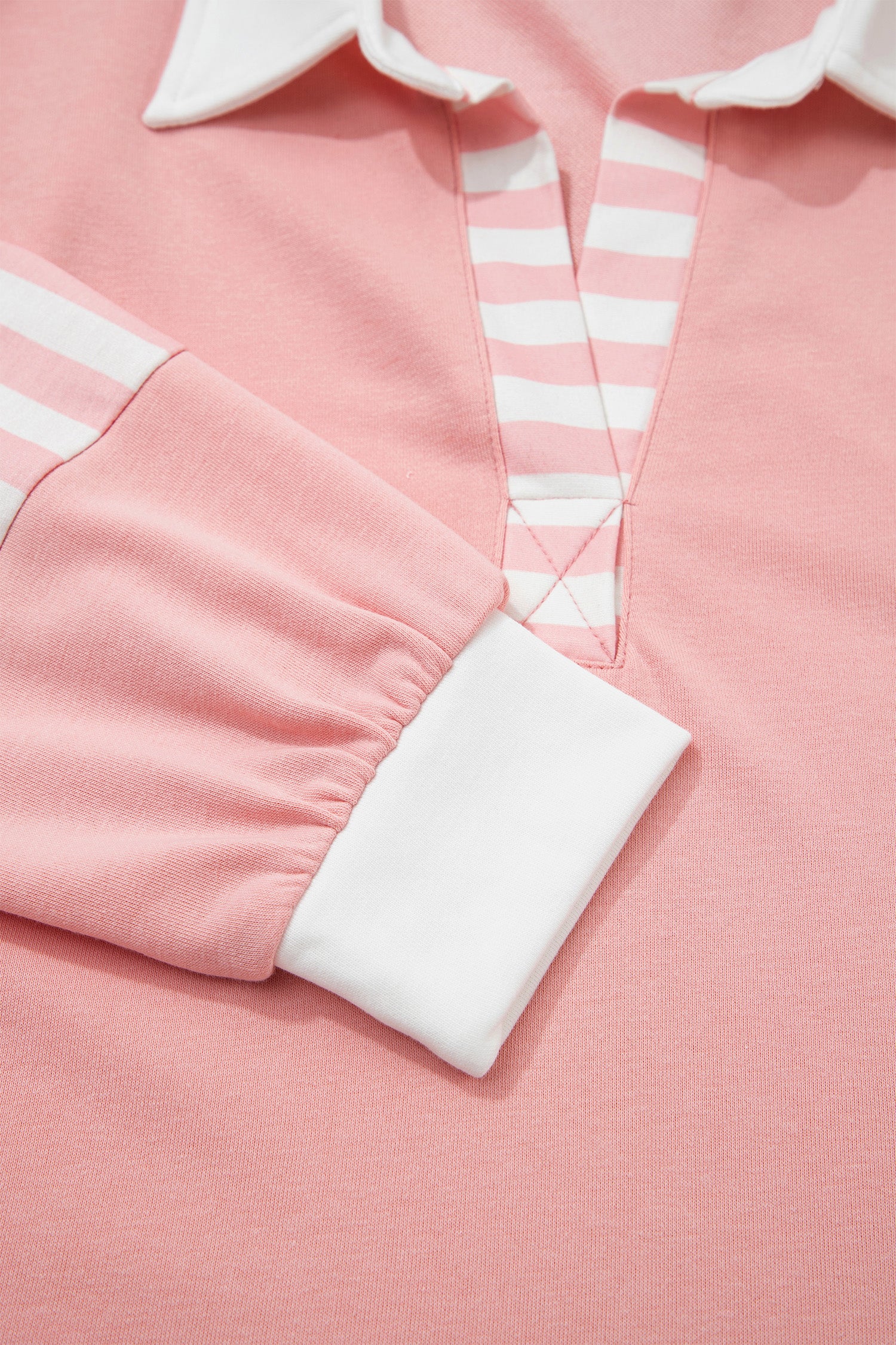 Gossamer Pink Striped Color Block Pullover Top Drawstring Shorts Set