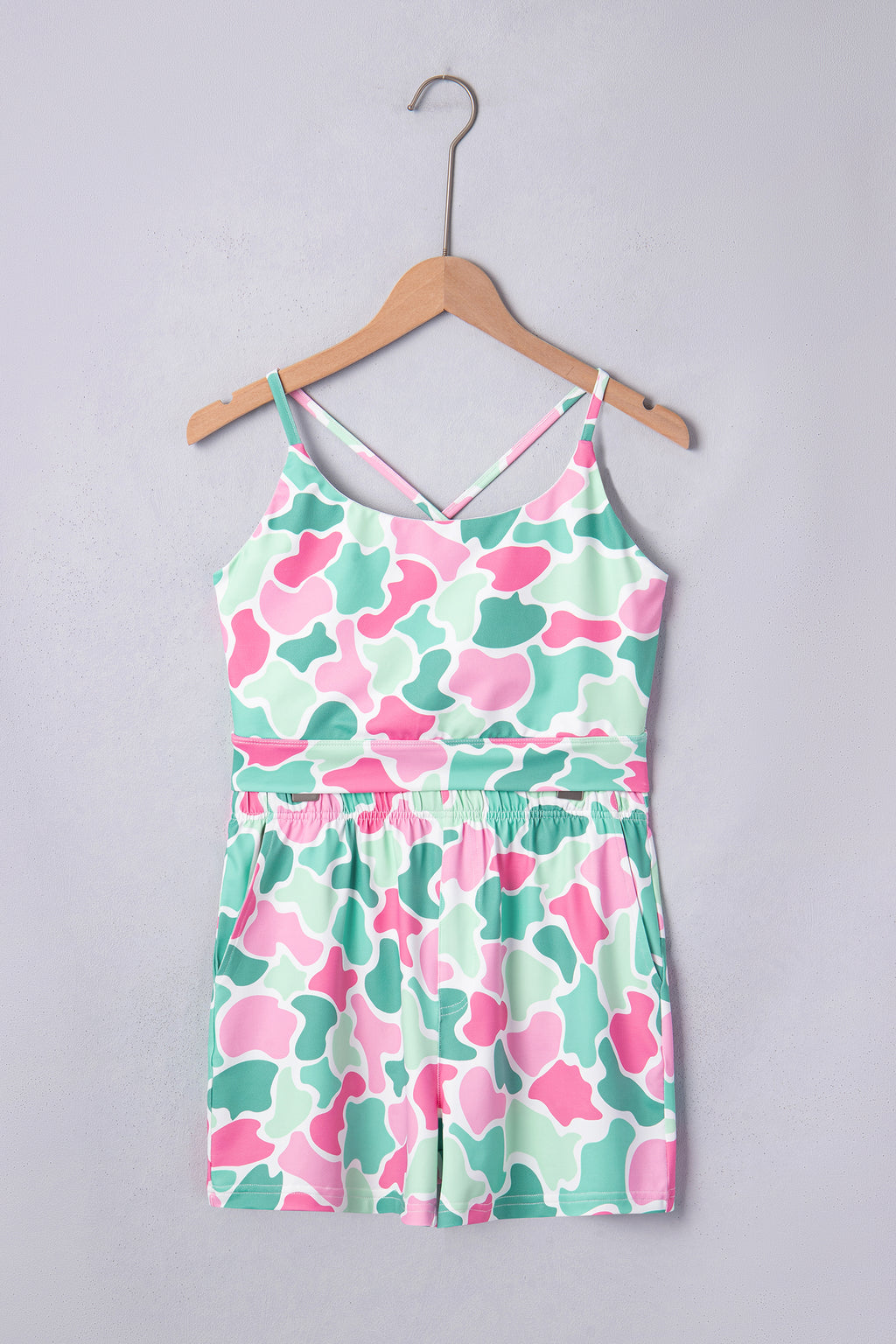 Multicolour Camouflage Printed Cropped Tank Athleisure 2pcs Short Set