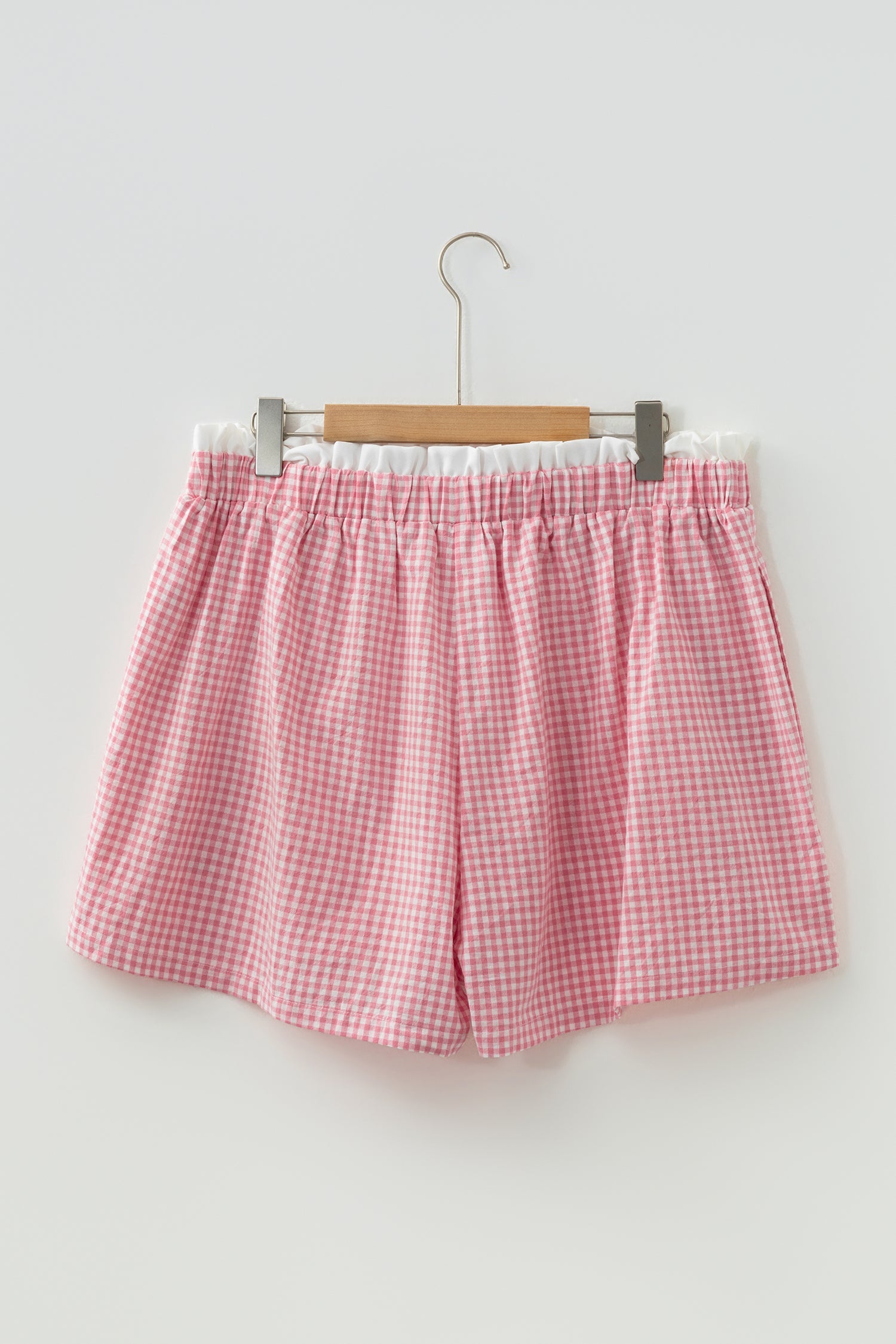 Green Contrast Trim Plaid Print Plus Size Shorts