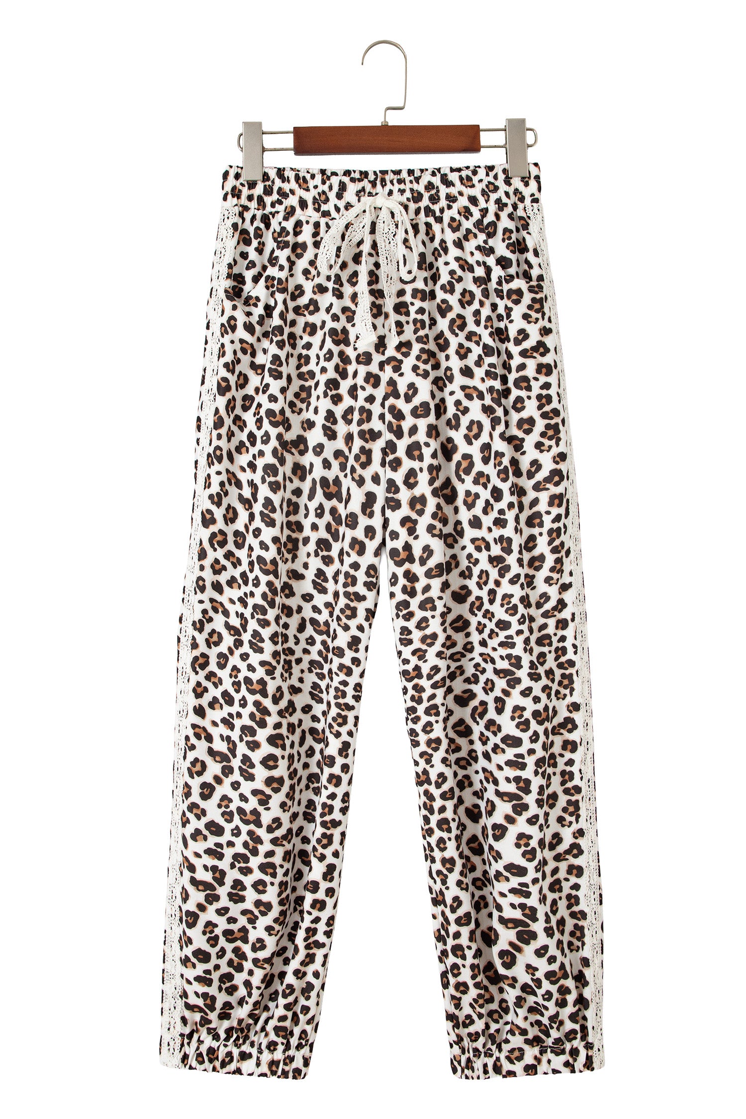 Black Leopard Print Ankle-Length Elastic Waist Pants