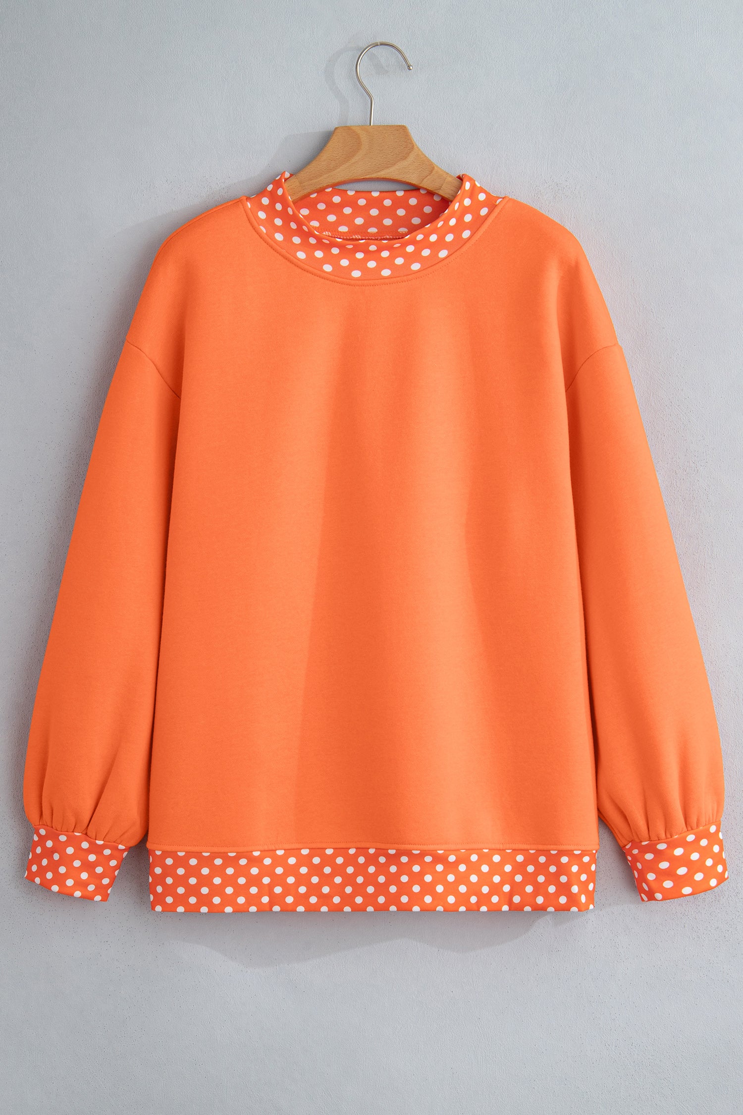 Brown Colorblock Polka Dot Contrast Trim Oversized Sweatshirt