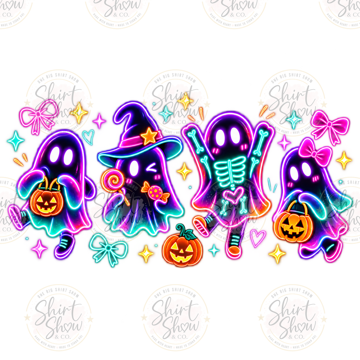 Neon Halloween ghosts digital download preview