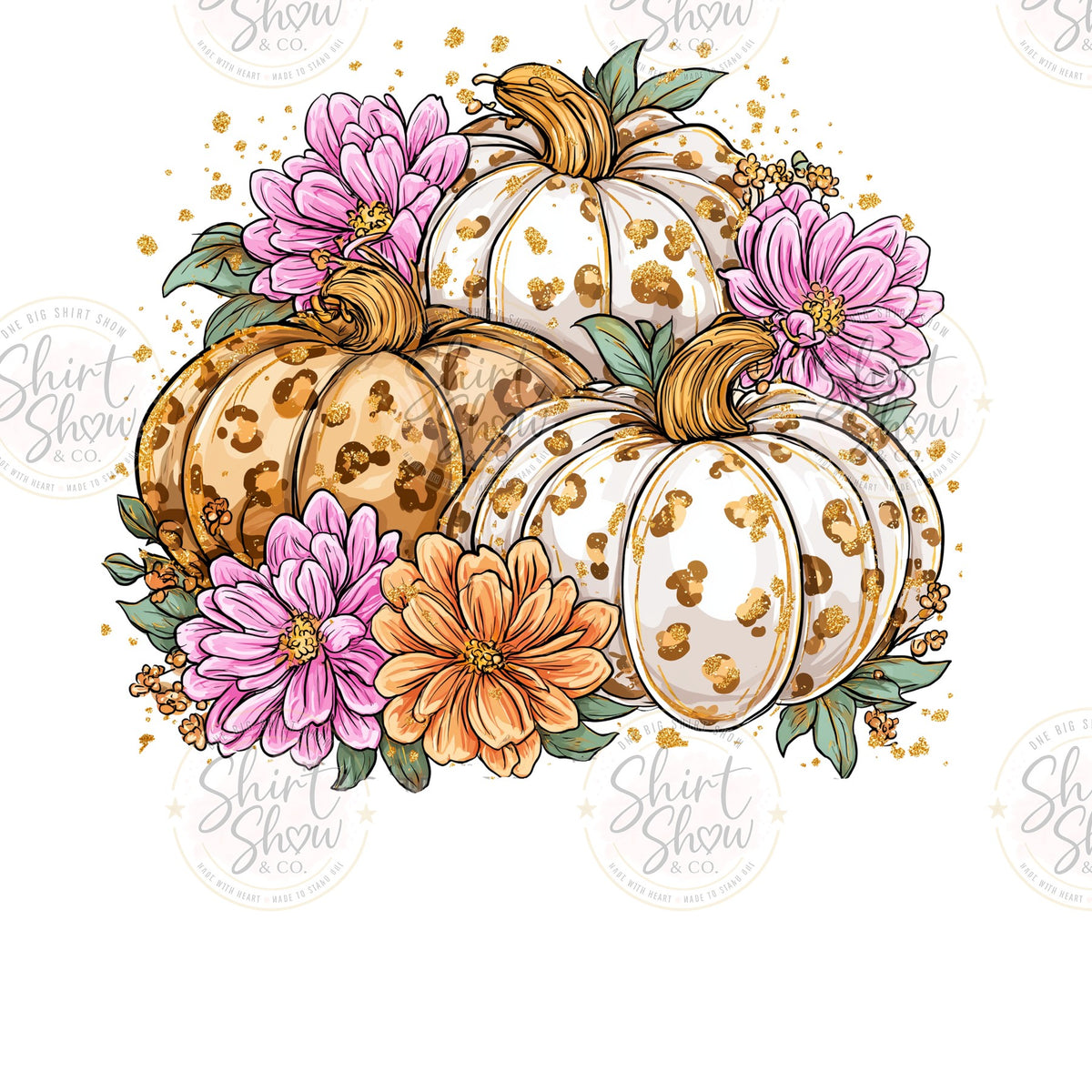 Leopard Pumpkins Floral digital design watermarked preview