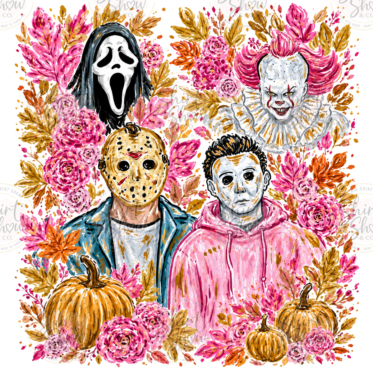 Pink Horror Icons Floral digital design watermarked preview