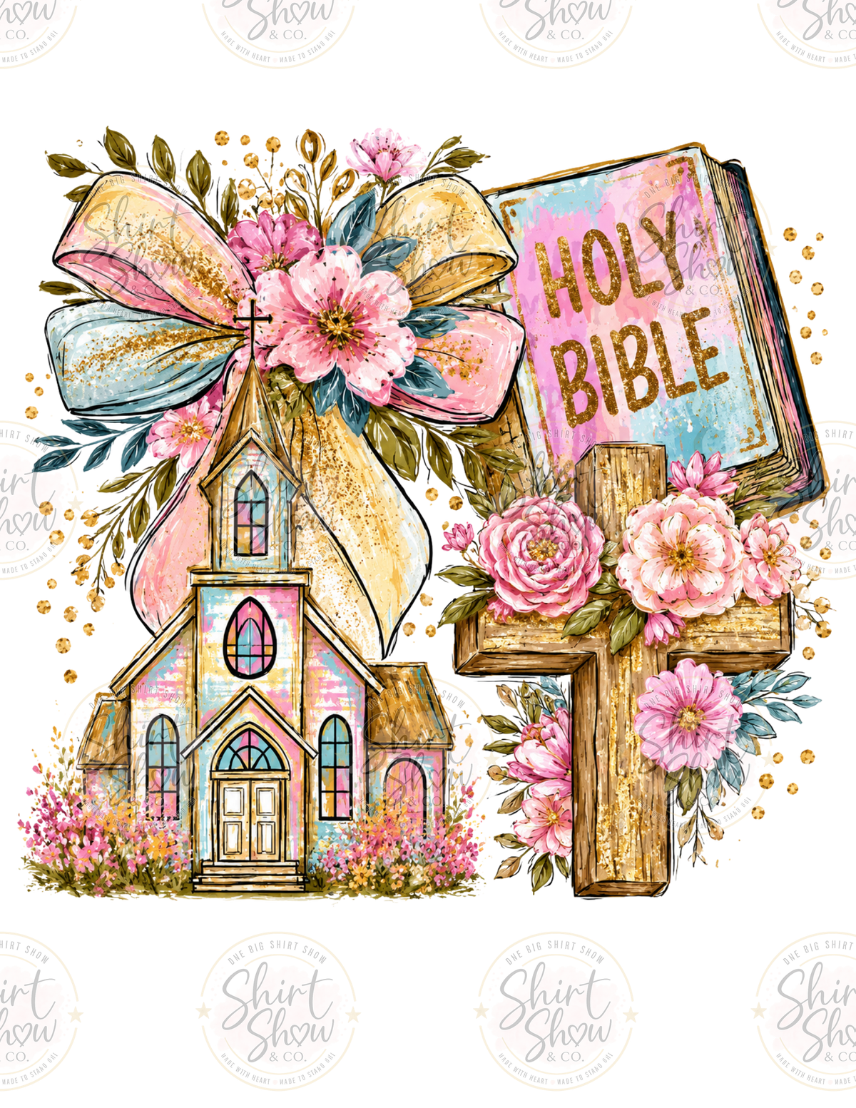 Holy Bible church cross floral digital download preview