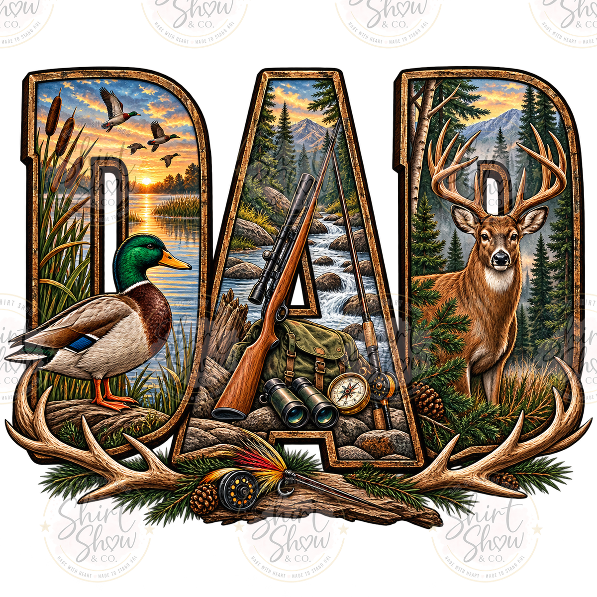 Dad hunting fishing digital design watermarked preview
