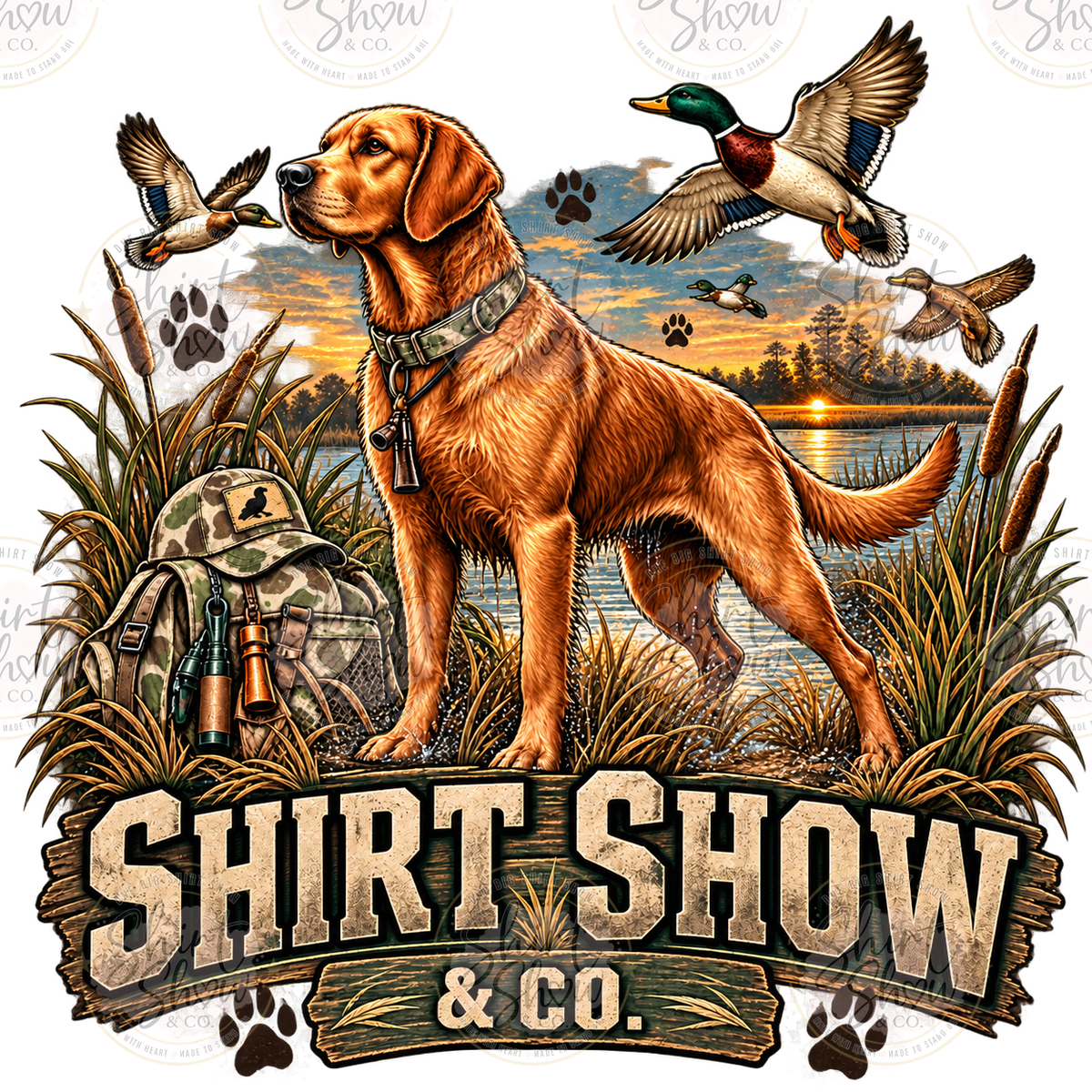 Shirt Show hunting retriever sunset digital design watermarked preview